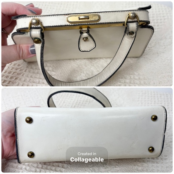 MCM Vintage Etienne Aigner Framed Purse White Leather Handbag Hand Made - Picture 10 of 11